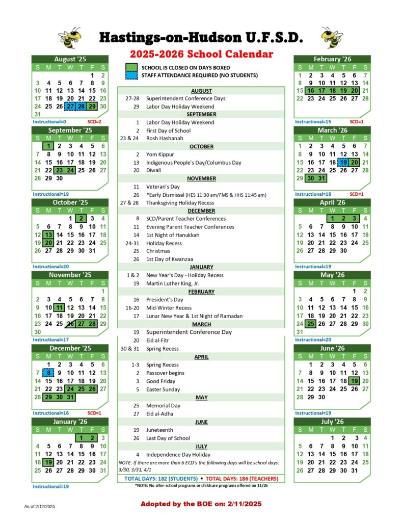 Hastings-on-Hudson UFSD CALENDAR