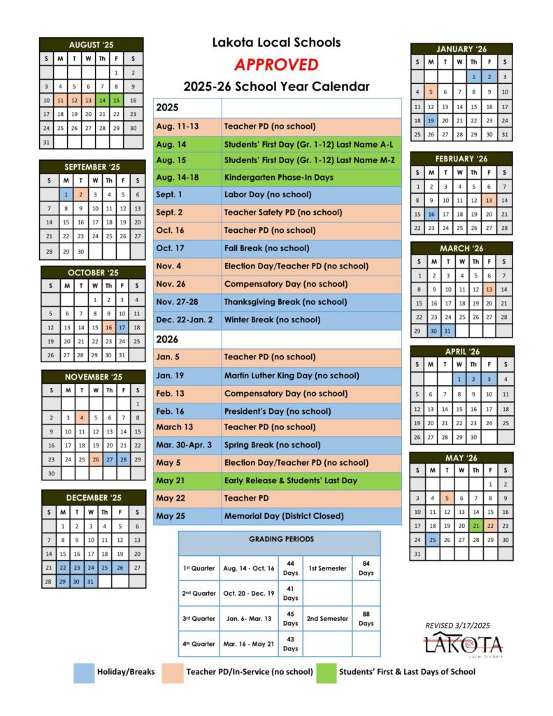 Lakota Local Schools calendar