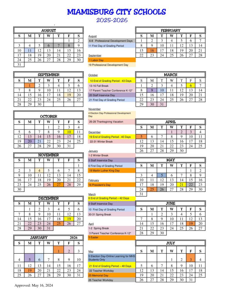 Miamisburg City Schools calendar 25-26