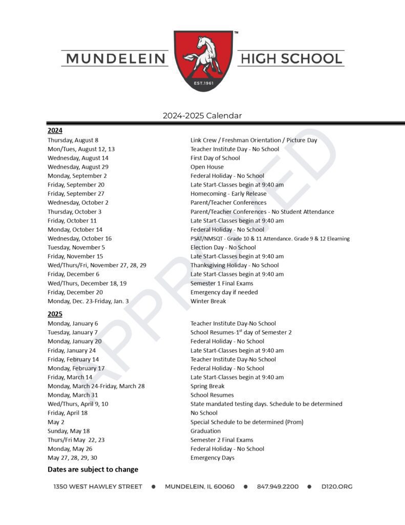 Mundelein High School D120 Calendar