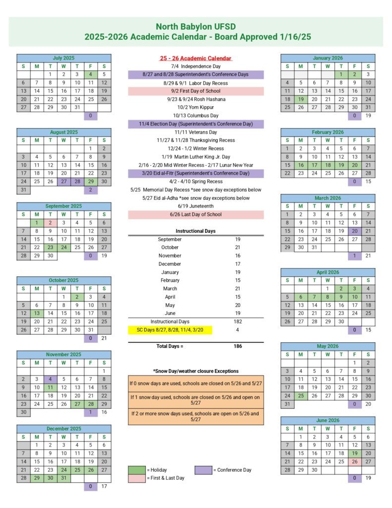 North Babylon School District calendar