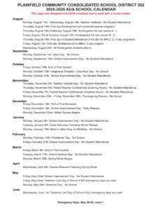 Plainfield District PSD202 Calendar 25-26