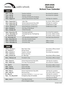 Peoria Public Schools Calendar