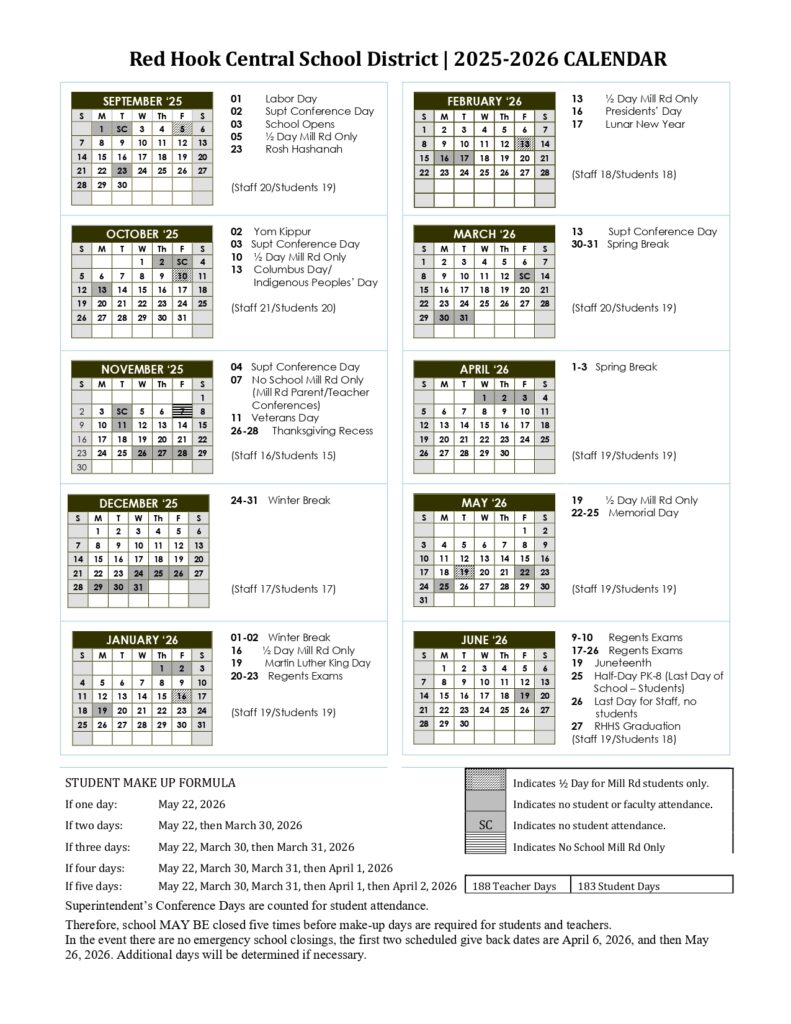 Red Hook Central School District calendar