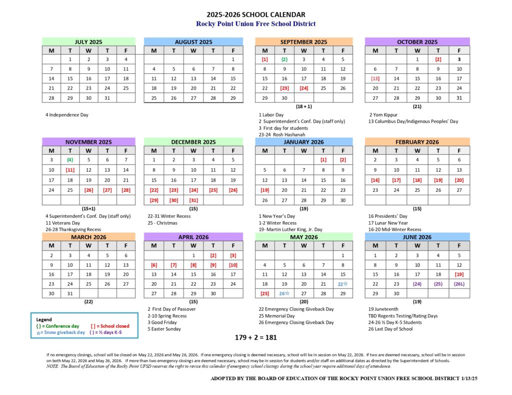 Rocky Point UFSD calendar
