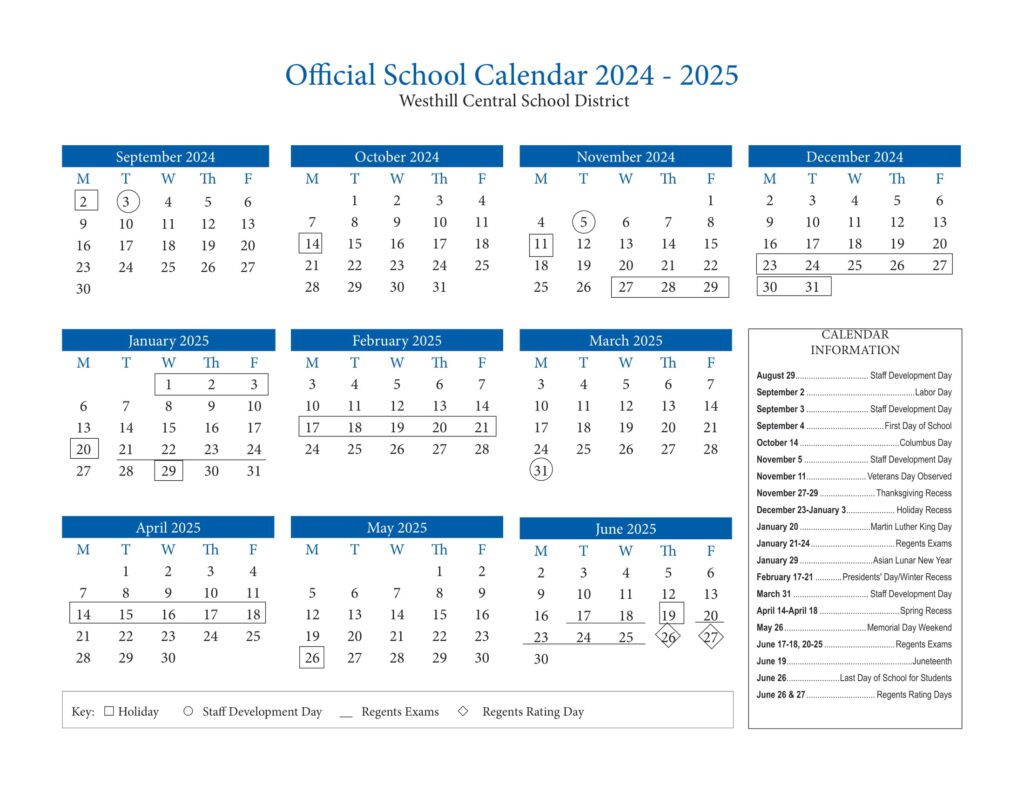 Westhill Central School District calendar