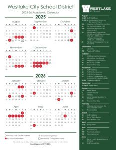 Westlake City School District 25-26 calendar
