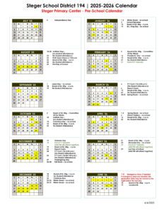 steger school calendar