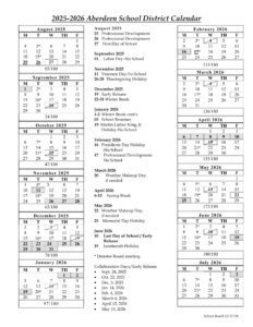 ABERDEEN SCHOOL DISTRICT CALENDAR