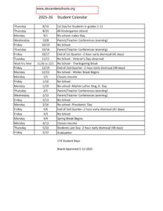 alexander local schools calendar
