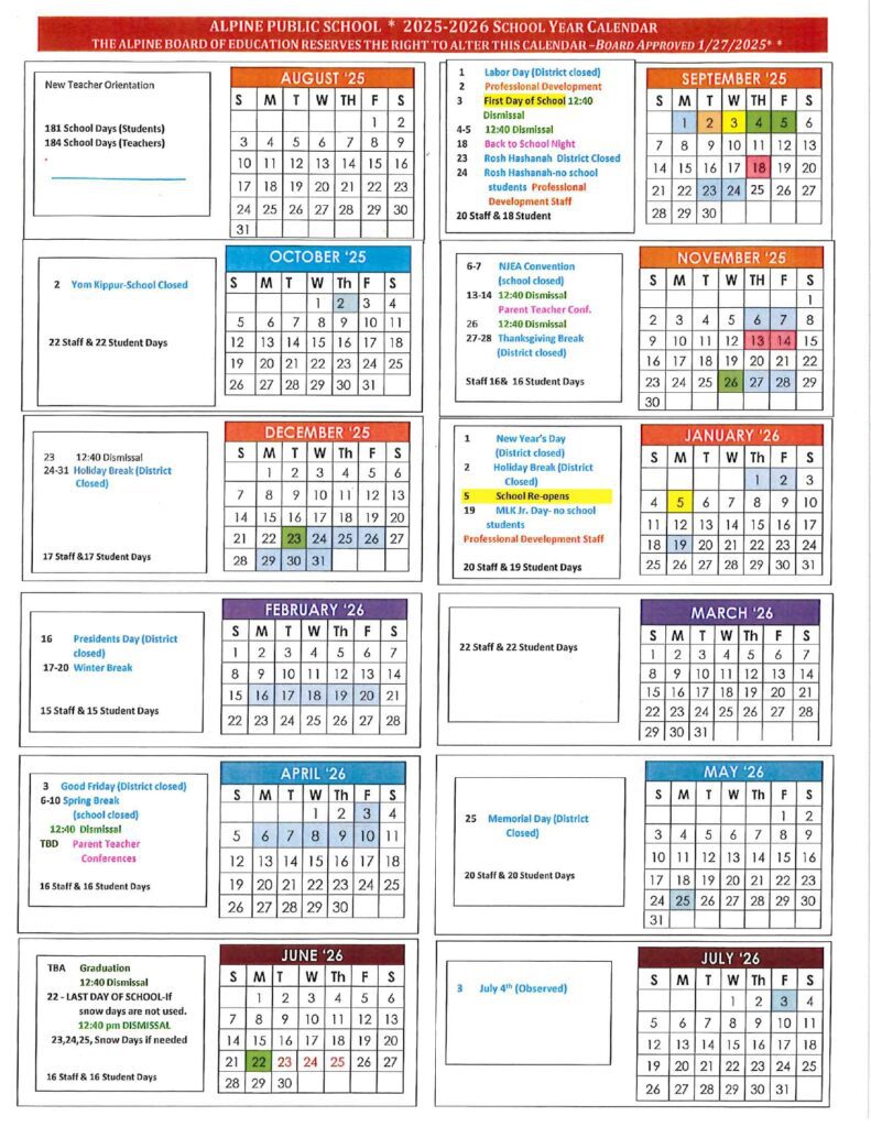 Alpine Public School calendar