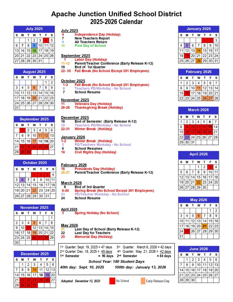 Apache Junction Unified School District CALENDAR