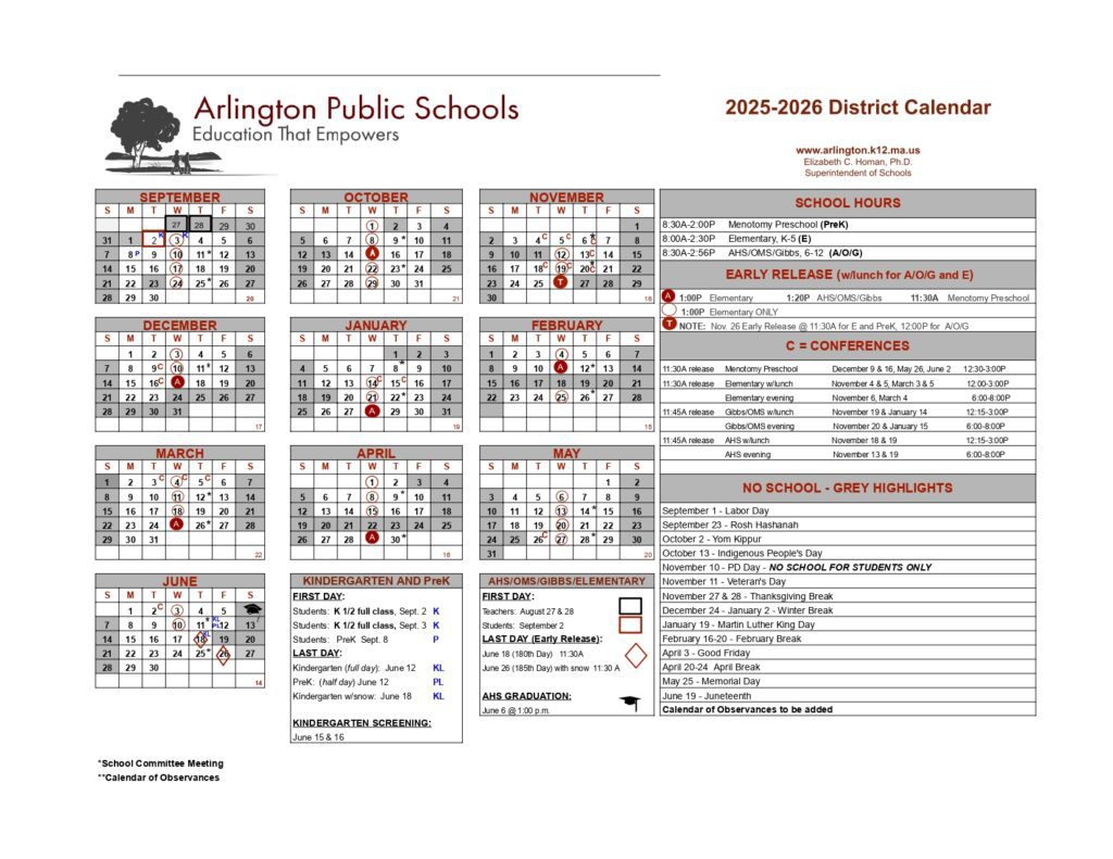 Arlington Public Schools calendar