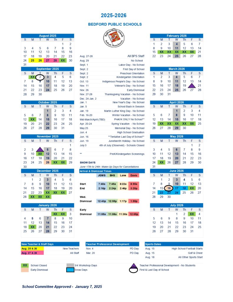 Bedford Public Schools,1 calendar
