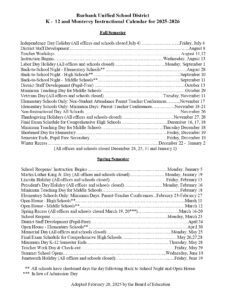 Burbank Unified School District calendar
