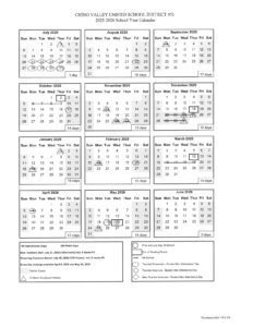CHINO VALLEY UNIFIED SCHOOL DISTRICT CALENDAR