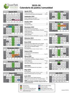 CLOVER PARK SCHOOL DISTRICT CALENDAR