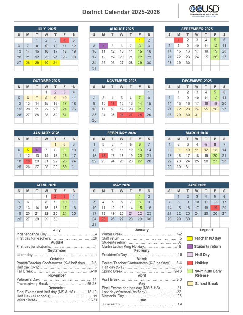 Cave Creek Unified School District CALENDAR