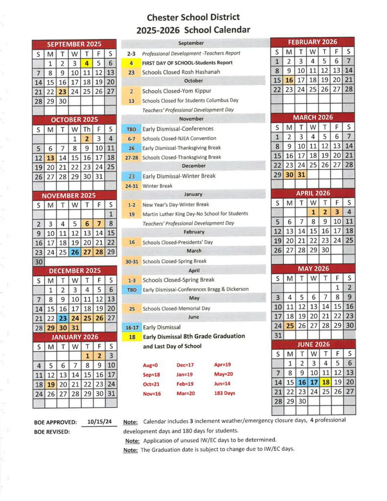 chester school district calendar