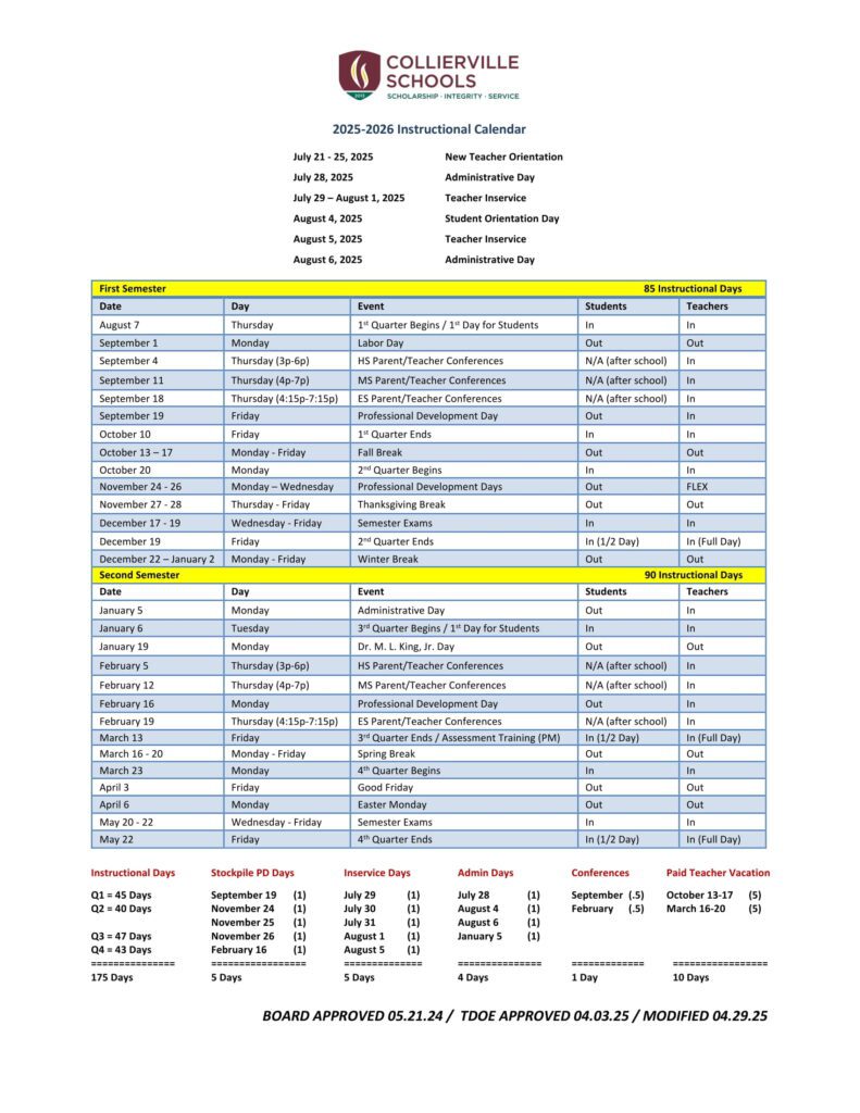 Collierville Schools CALENDAR