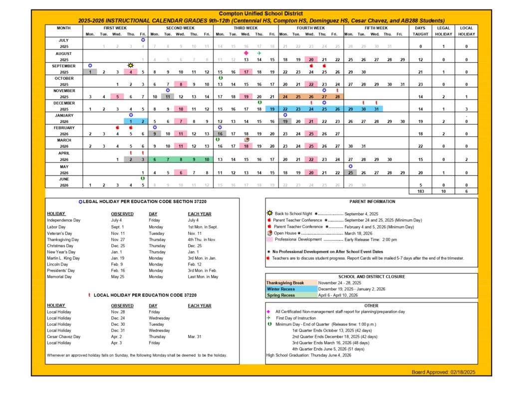 COMPTON USD CALENDAR