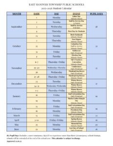East Hanover Township School District CALENDAR