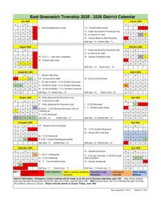 East Greenwich Township calendar