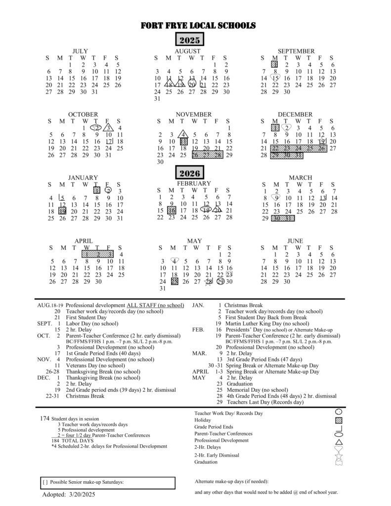 FORT FRYE LOCAL SCHOOLS calendar