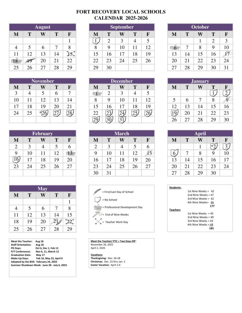 fort recovery local schools calendar