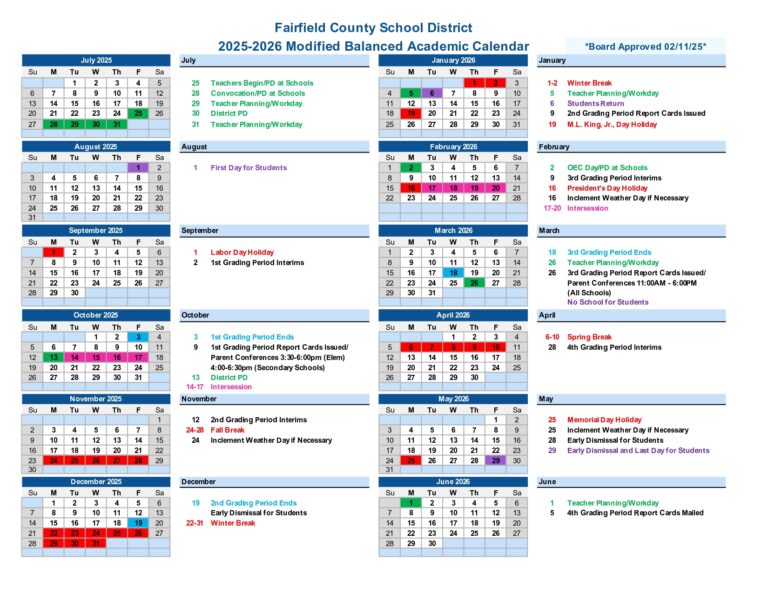Fairfield County School District calendar