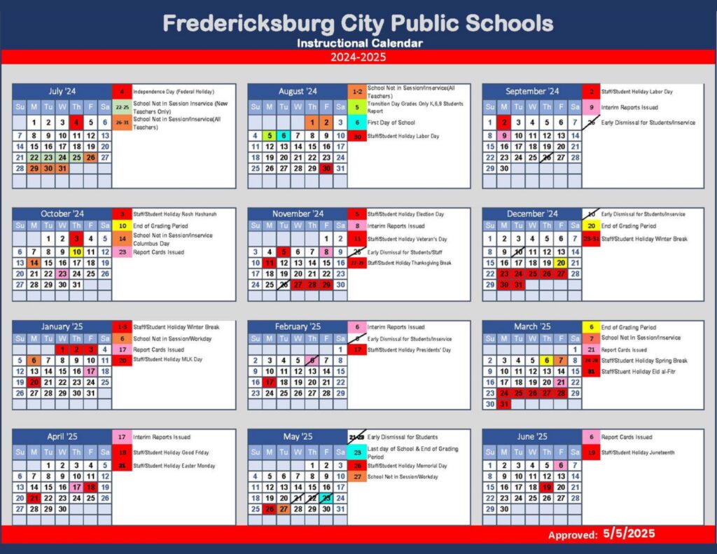 Fredericksburg City Public Schools calendar