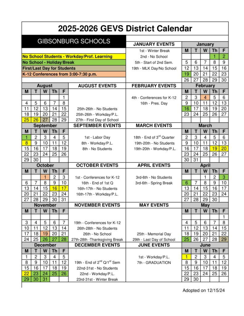 gibsonburg schools calendar