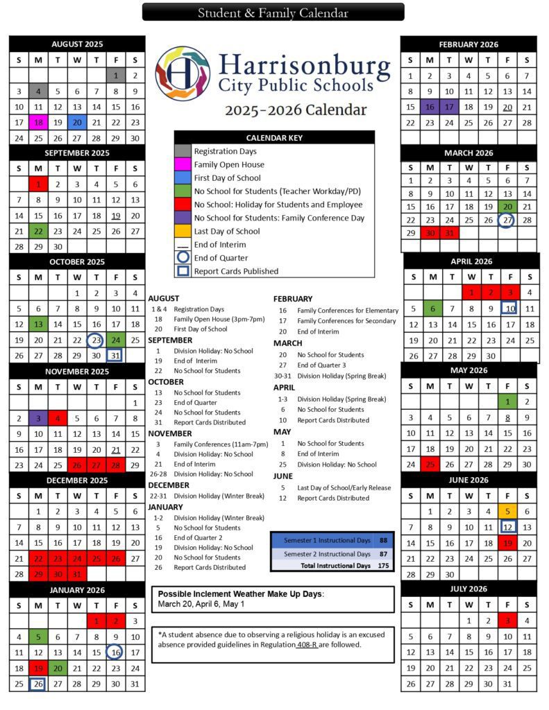 Harrisonburg City Public Schools calendar