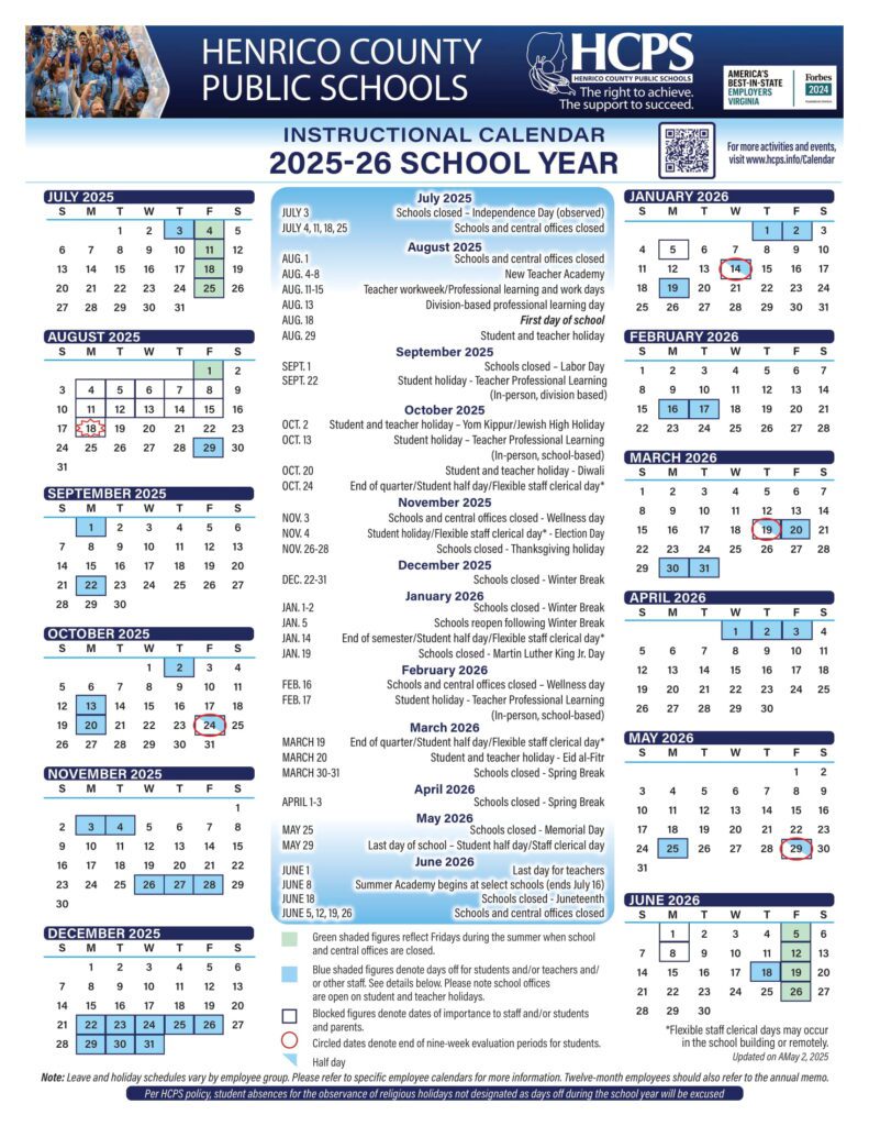 Henrico County Public Schools calendar