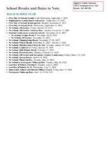 Highline Public Schools CALENDAR