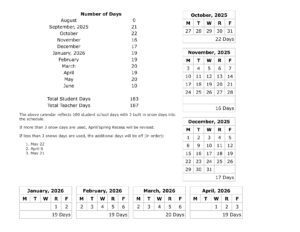 Hopatcong Borough Schools, calendar