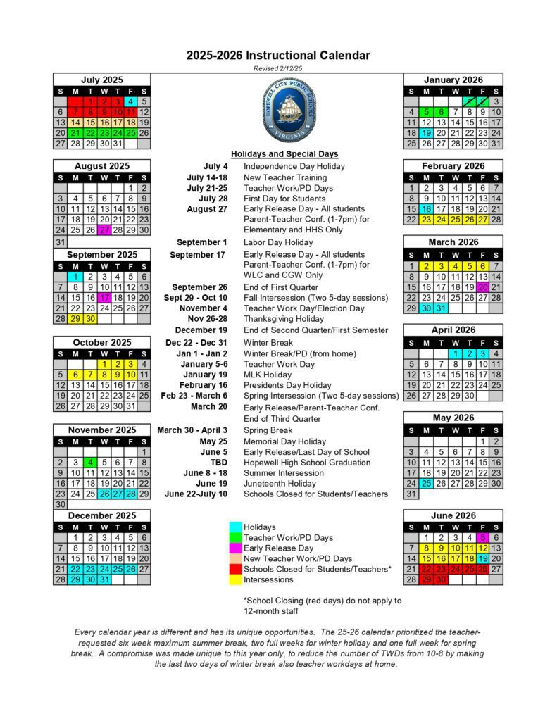 Hopewell City Public Schools calendar