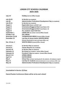 LENOIR CITY SCHOOLS calendar