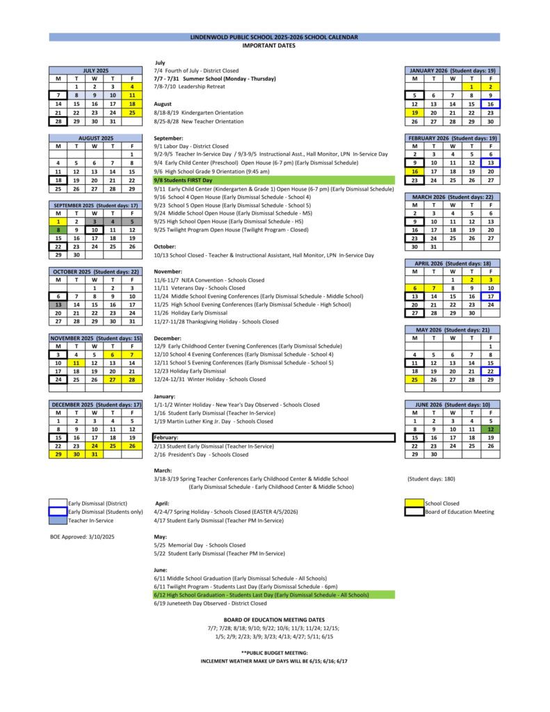 Lindenwold Public Schools Calendar