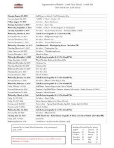 Lowell Public Schools CALENDAR