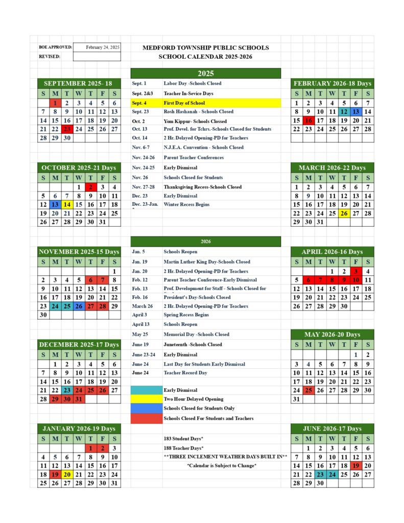 Medford Township Public Schools CALENDAR