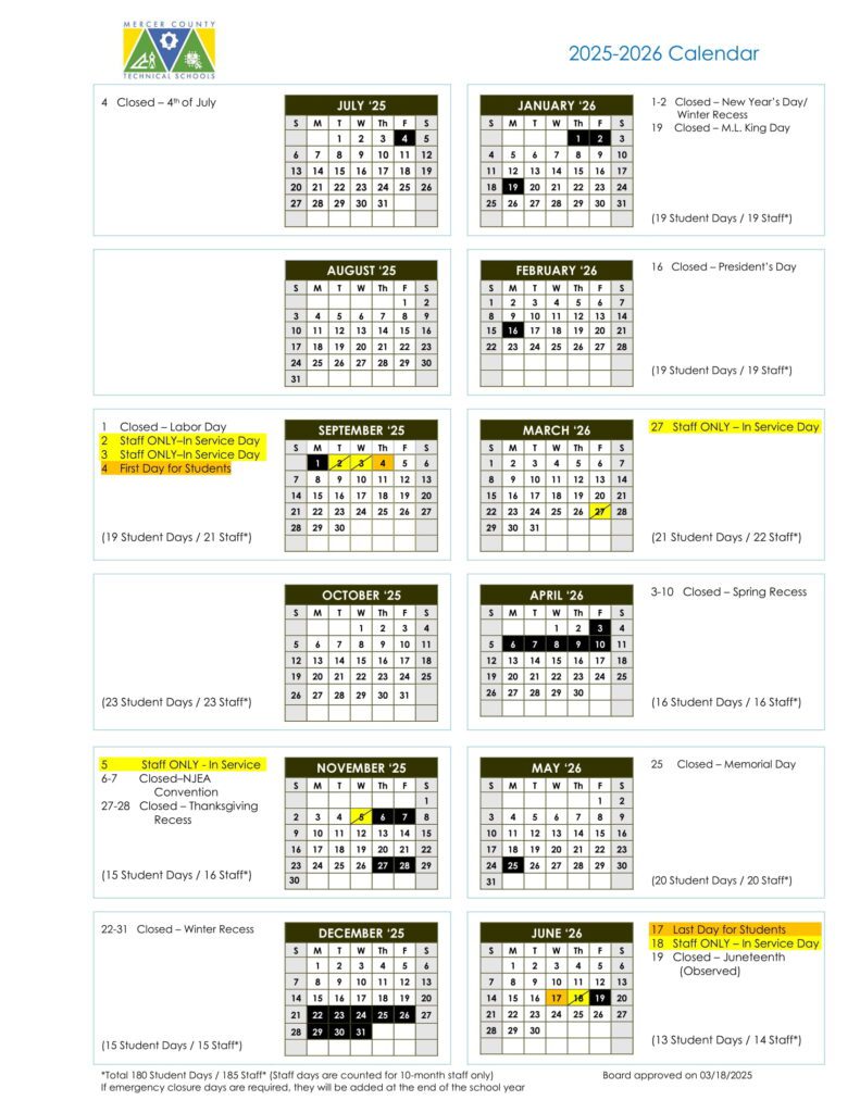 Mercer County Technical Schools Calendar
