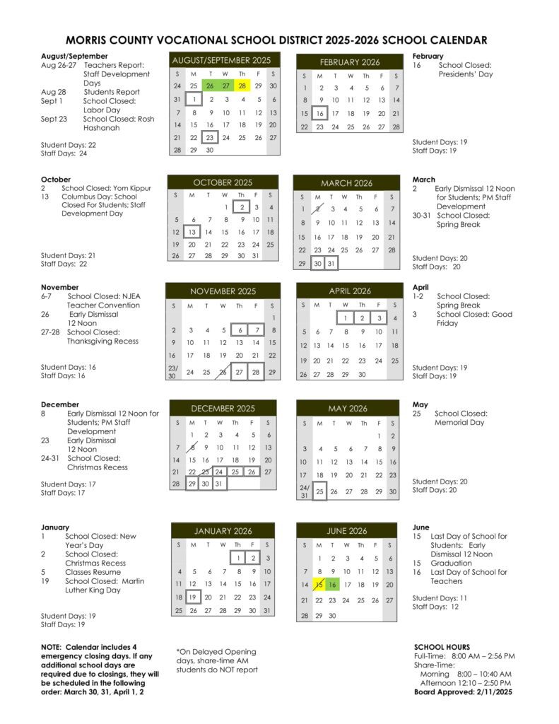 morris county vocational school district calendar