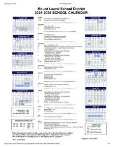 MOUNT LAUREL SCHOOLS CALENDAR