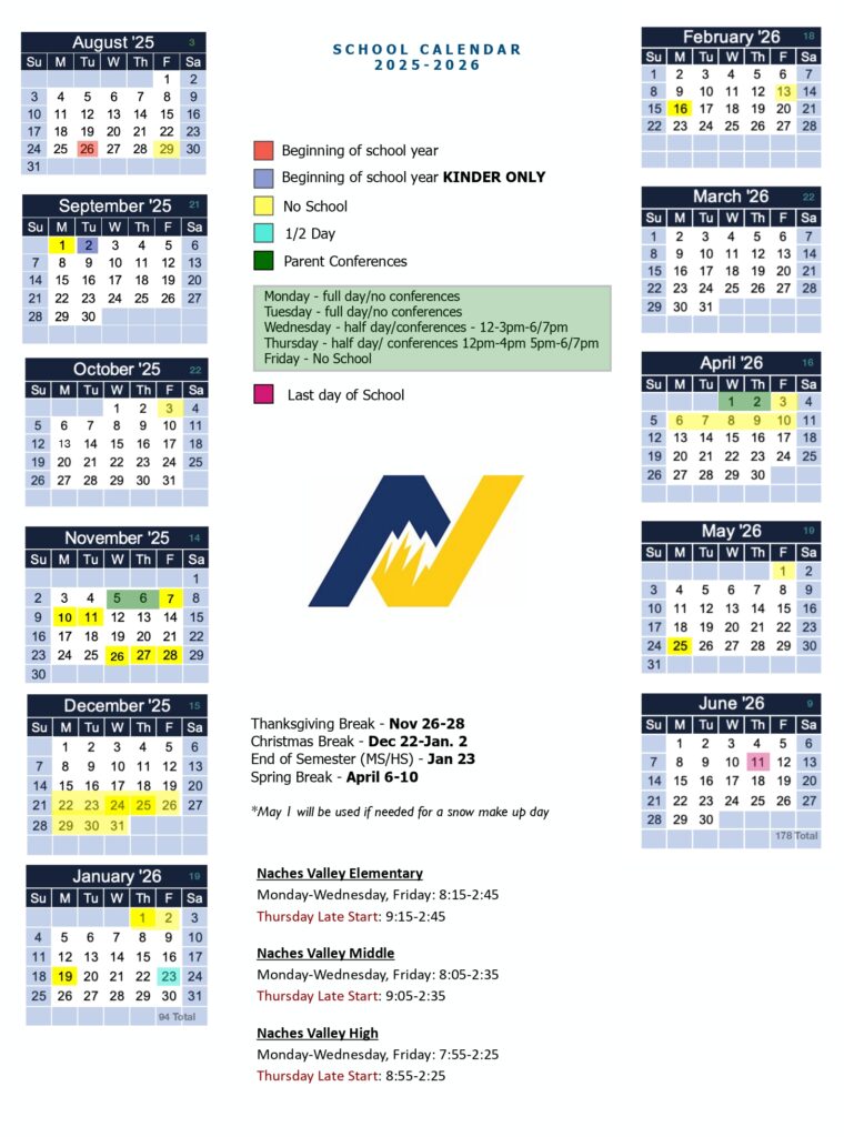 Naches Valley Schools CALENDAR