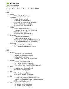Newton Public Schools CALENDAR