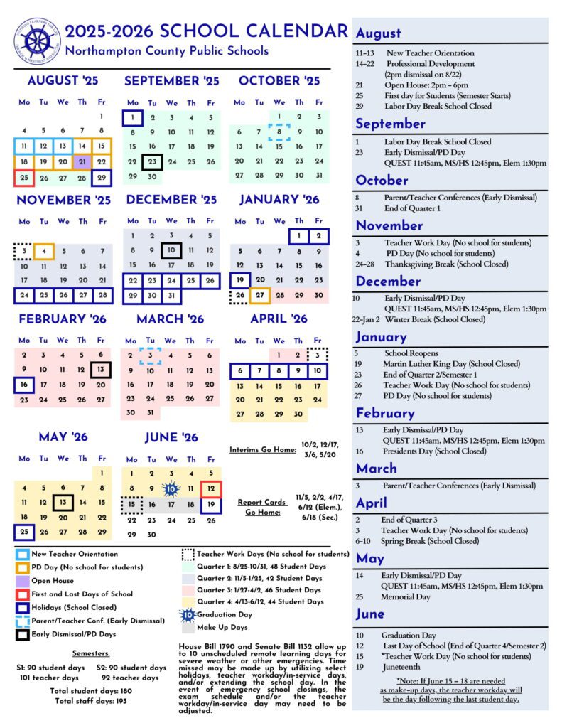 Northampton County Public Schools Calendar