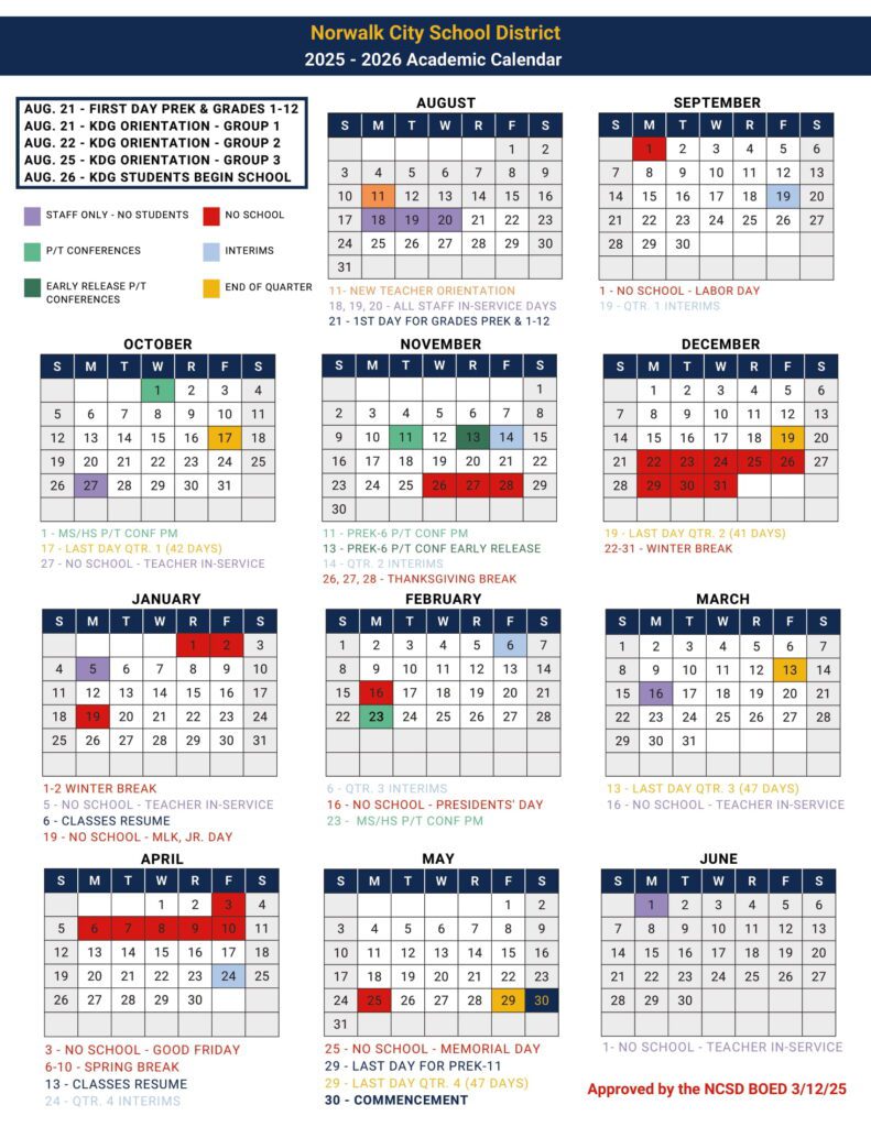 norwalk city school district calendar