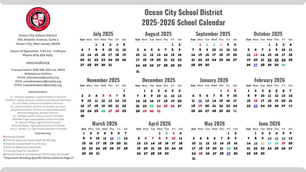 Ocean City School District calendar