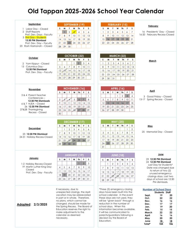 OLD TAPPAN SCHOOL DISTRICT CALENDAR
